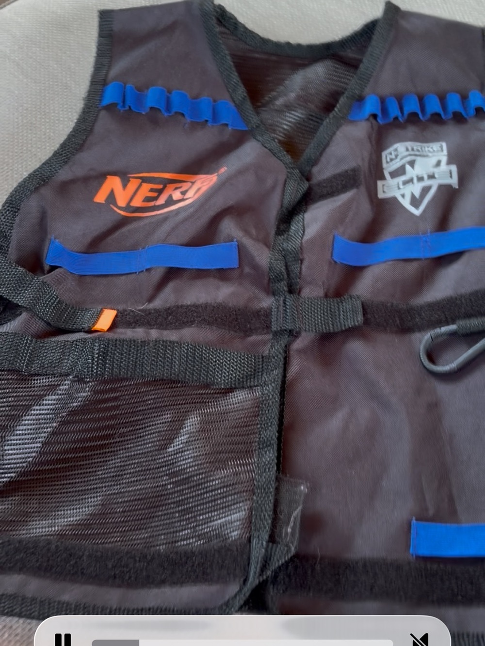 Nerf Black Tactical Vest with Blue Accents and Orange Logo- youth but could adul